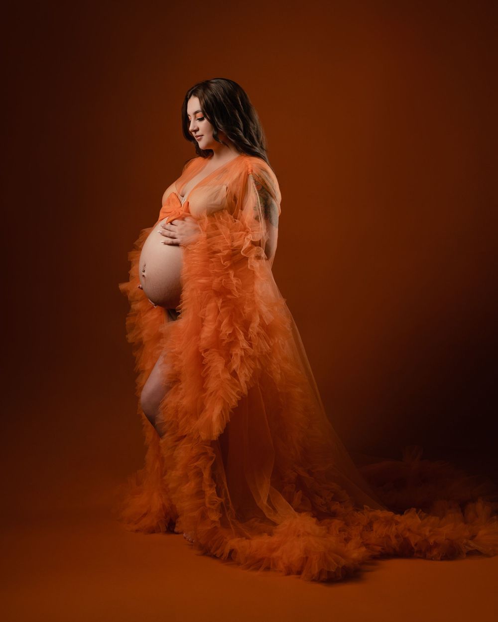 Maternity photography, Jacksonville FL, Carolennys Studios, Fine Art Maternity Photography, Studio Photography, orange tulle maternity robe