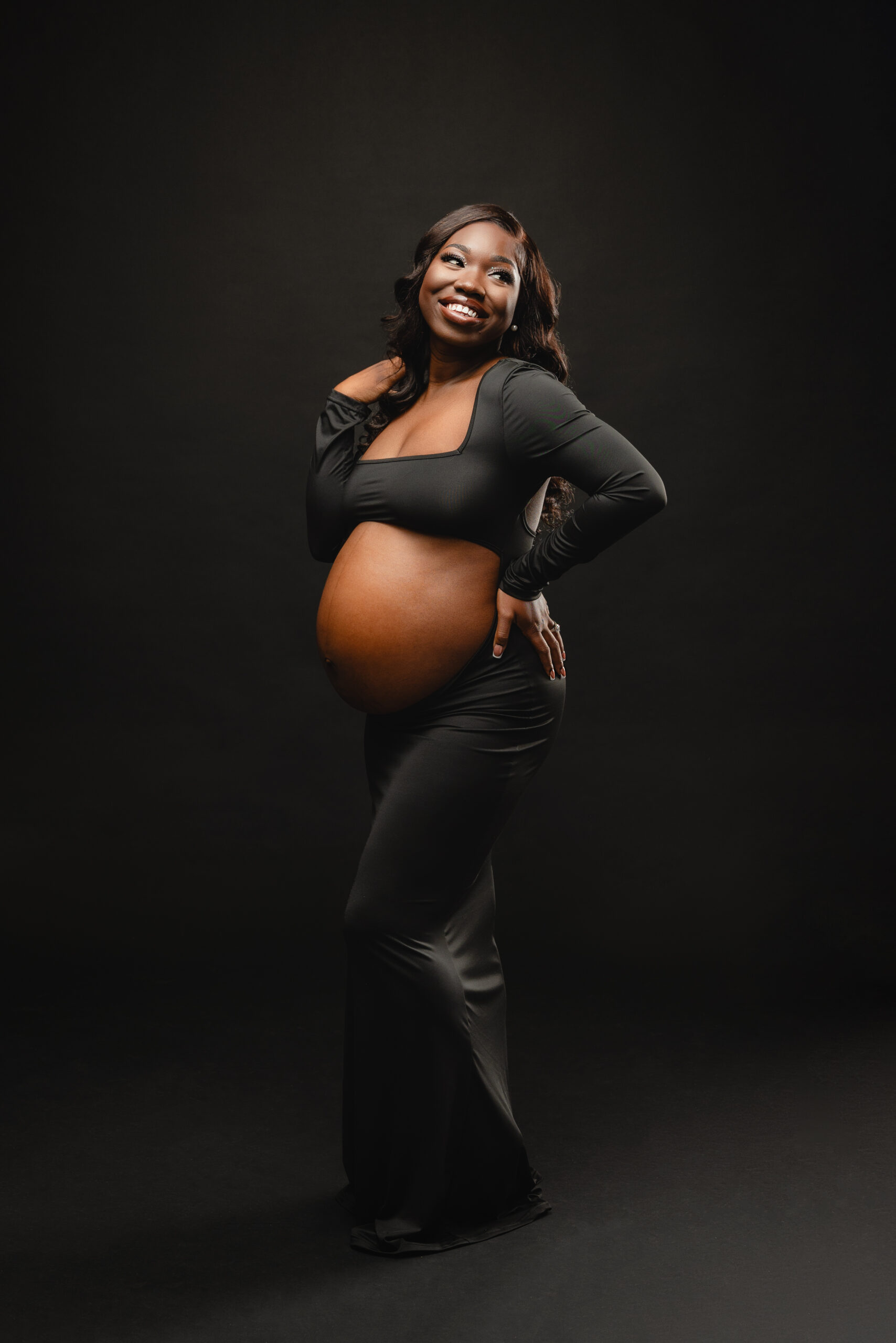 Maternity photography, Jacksonville FL, Carolennys Studios, Fine Art Maternity Photography, Studio Photography, sleek black cutout maternity dress